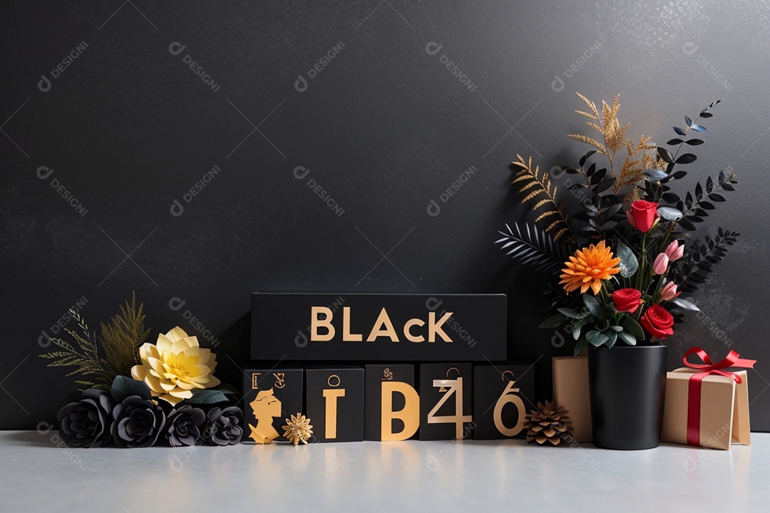 Fundo preto com decorações