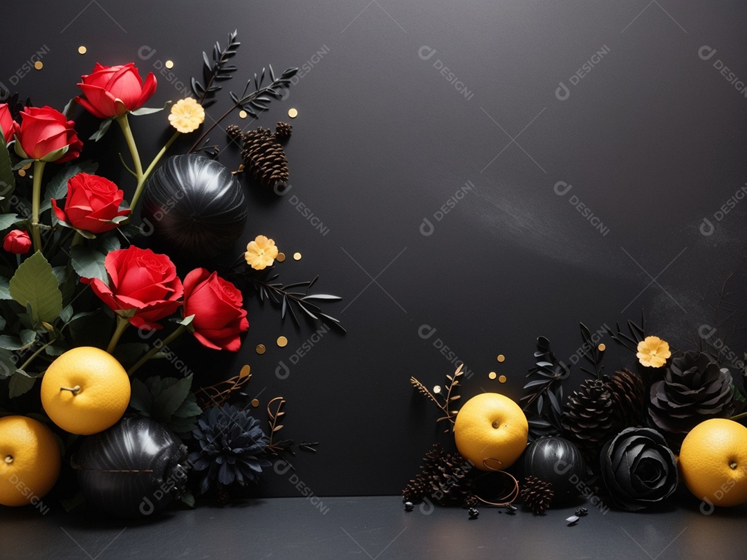 Fundo preto com decorações