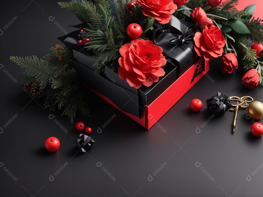 Fundo preto com decorações