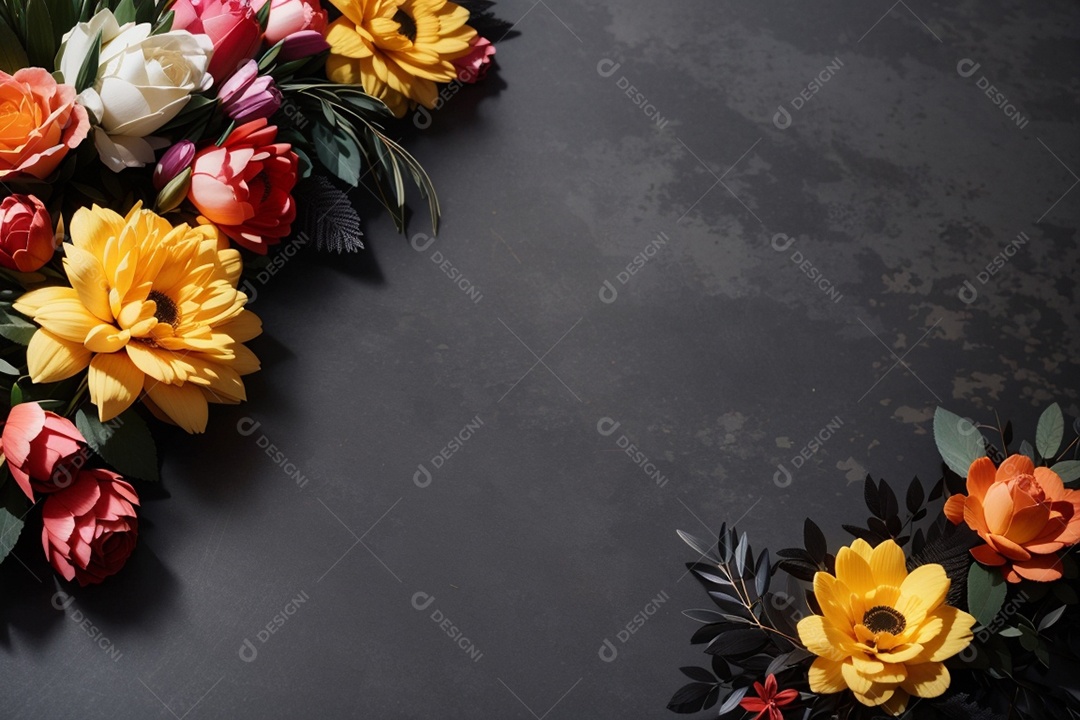 Fundo preto com decorações