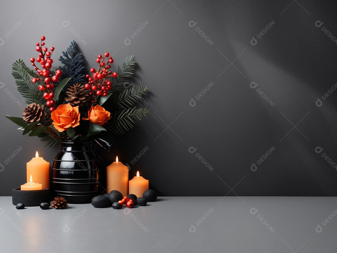 Fundo preto com decorações