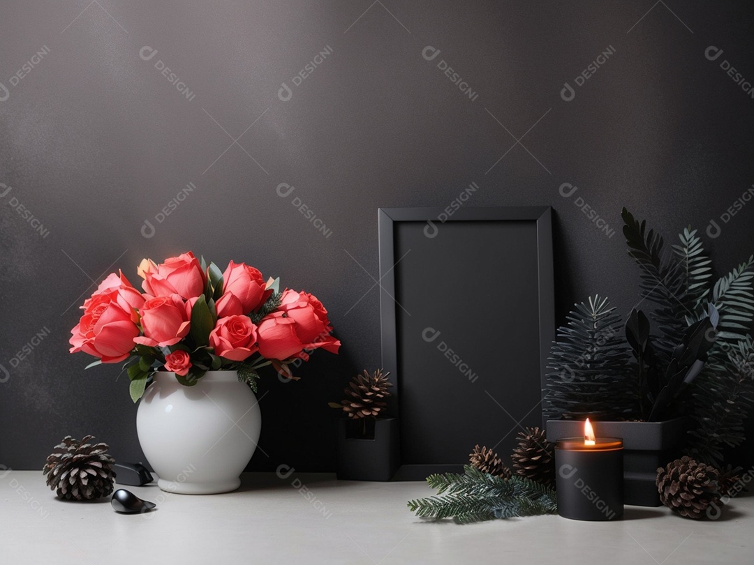 Fundo preto com decorações