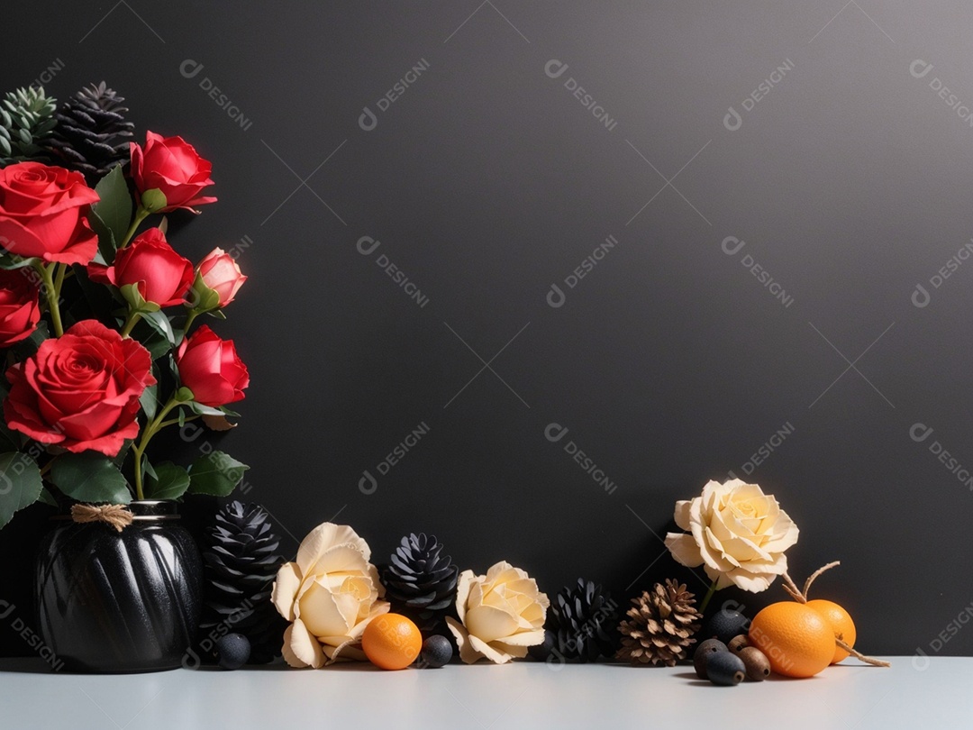 Fundo preto com decorações