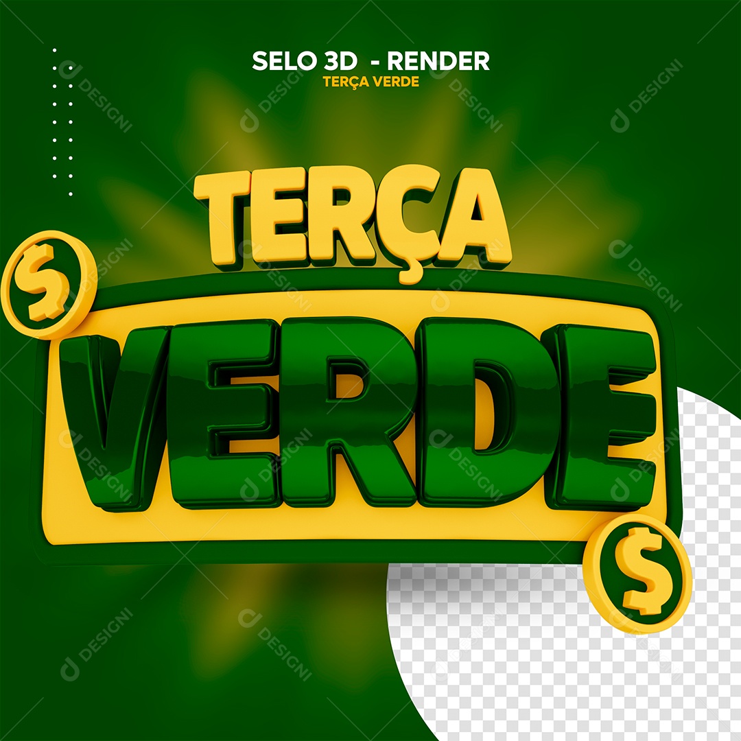 Terça Verde Selo 3D Dourado Verde para Composição PSD