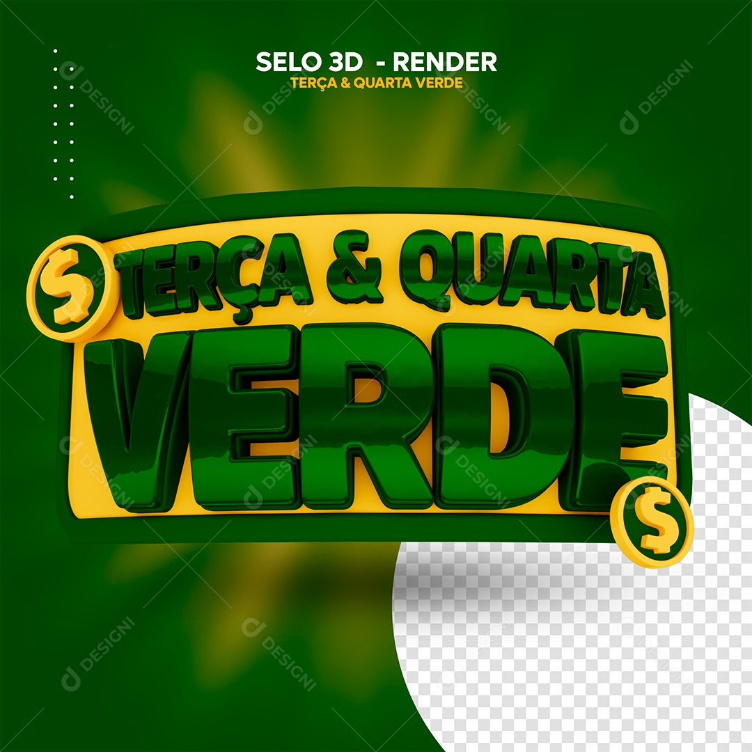 Terça e Quarta Selo 3D Verde Dourado para Composição PSD