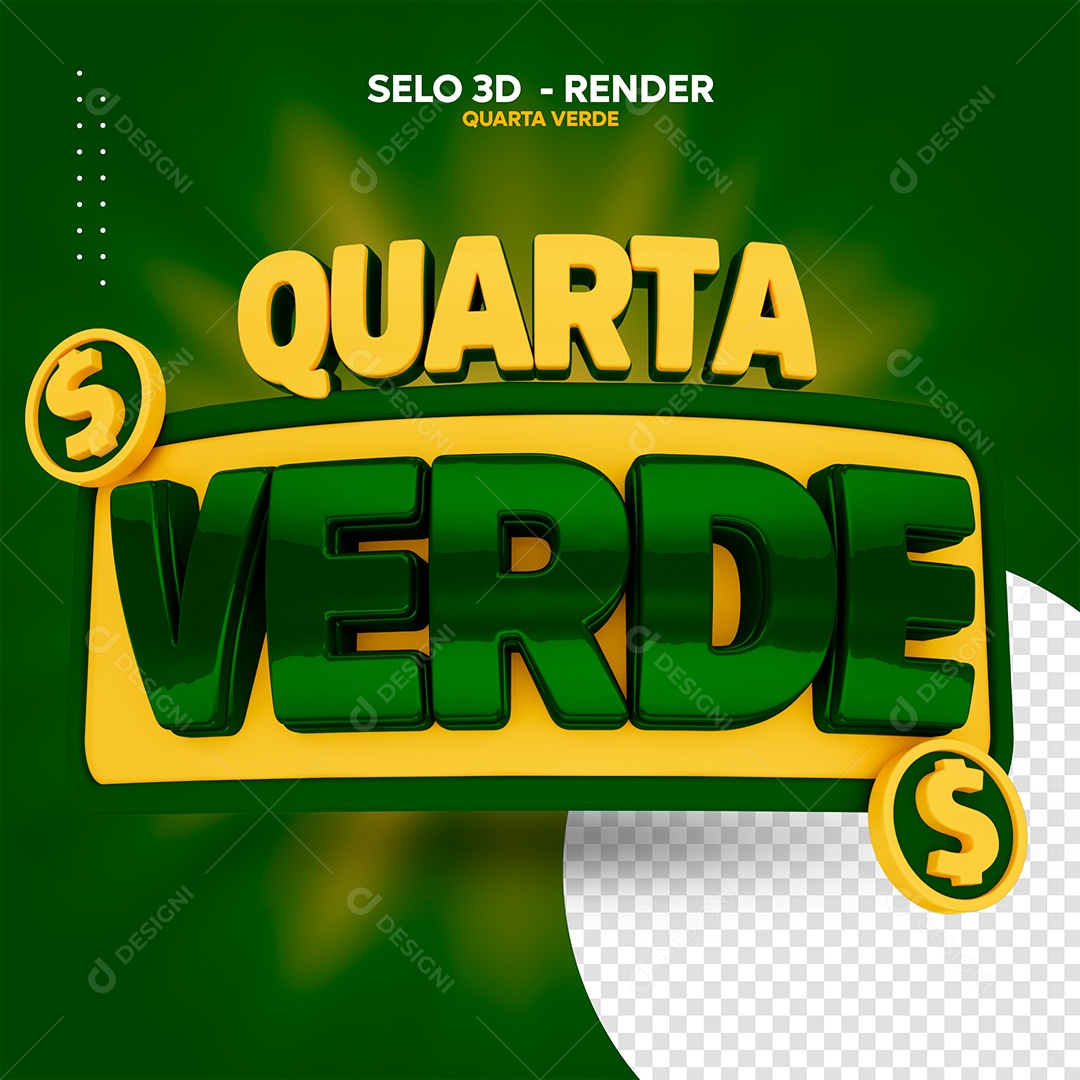 Quarta Verde Selo 3D Dourado Verde para Composição PSD