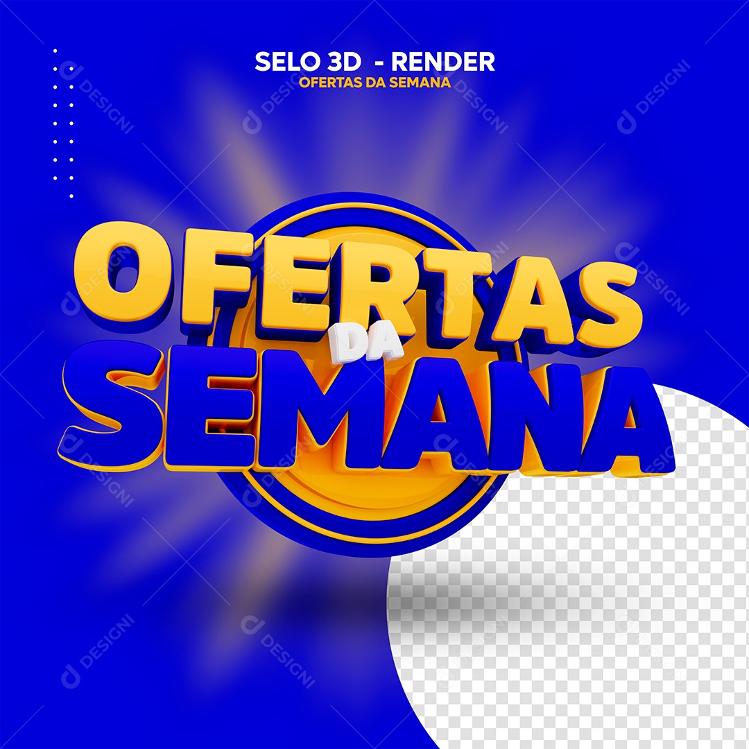 Ofertas da Semana Selo 3D Dourado Azul para Composição PSD
