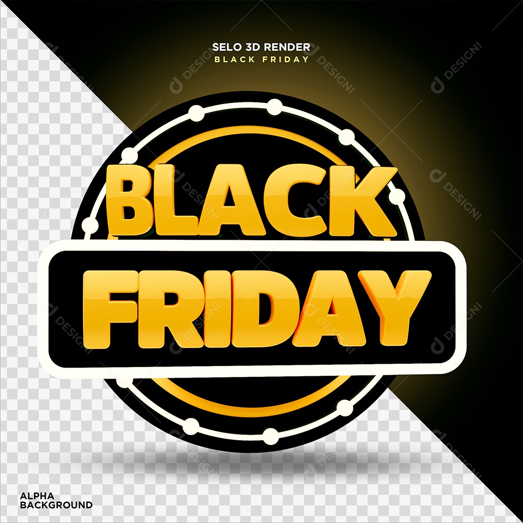 Selo 3D Black Friday Dourado Preto para Composição PSD