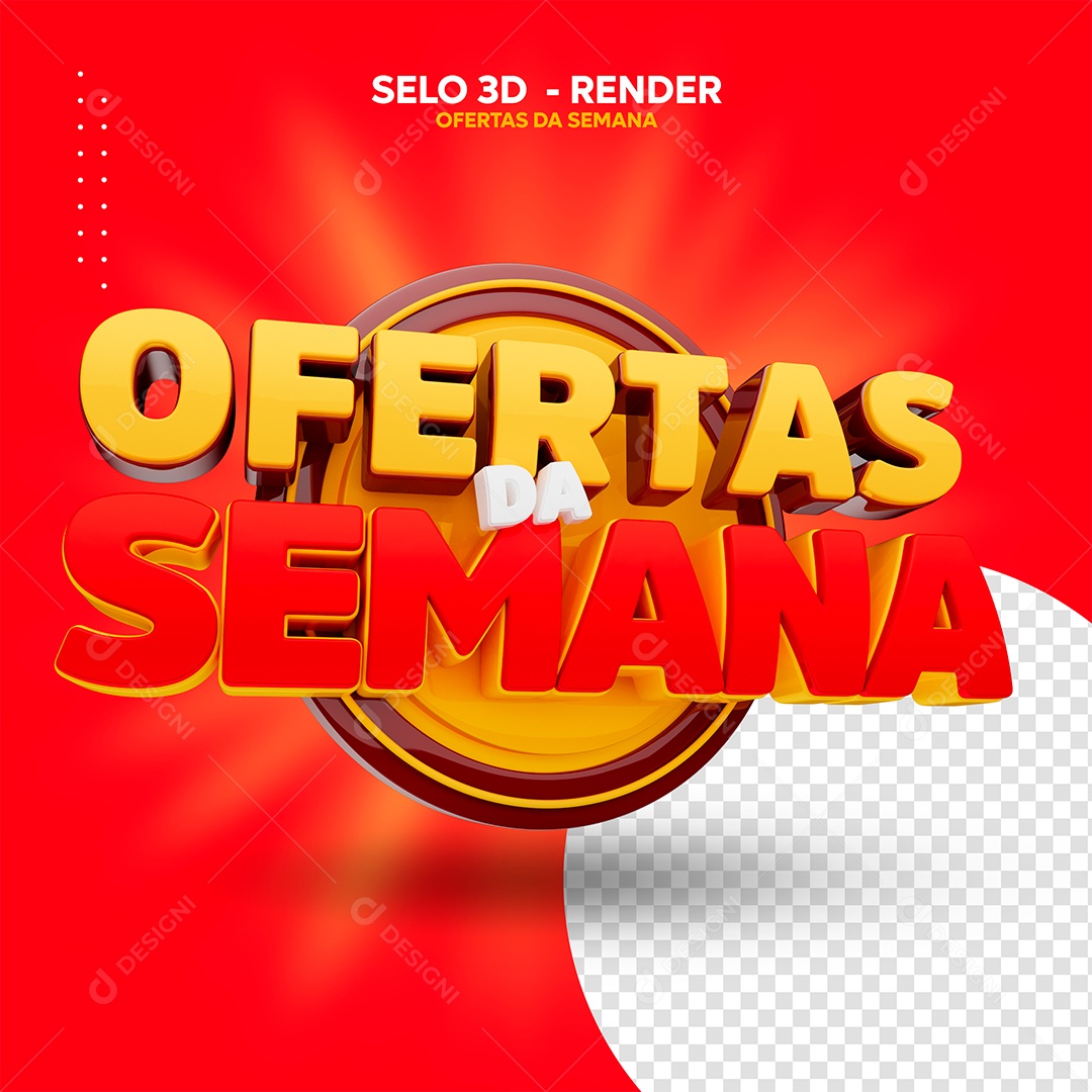 Ofertas da Semana Selo 3D Dourado Vermelho para Composição PSD