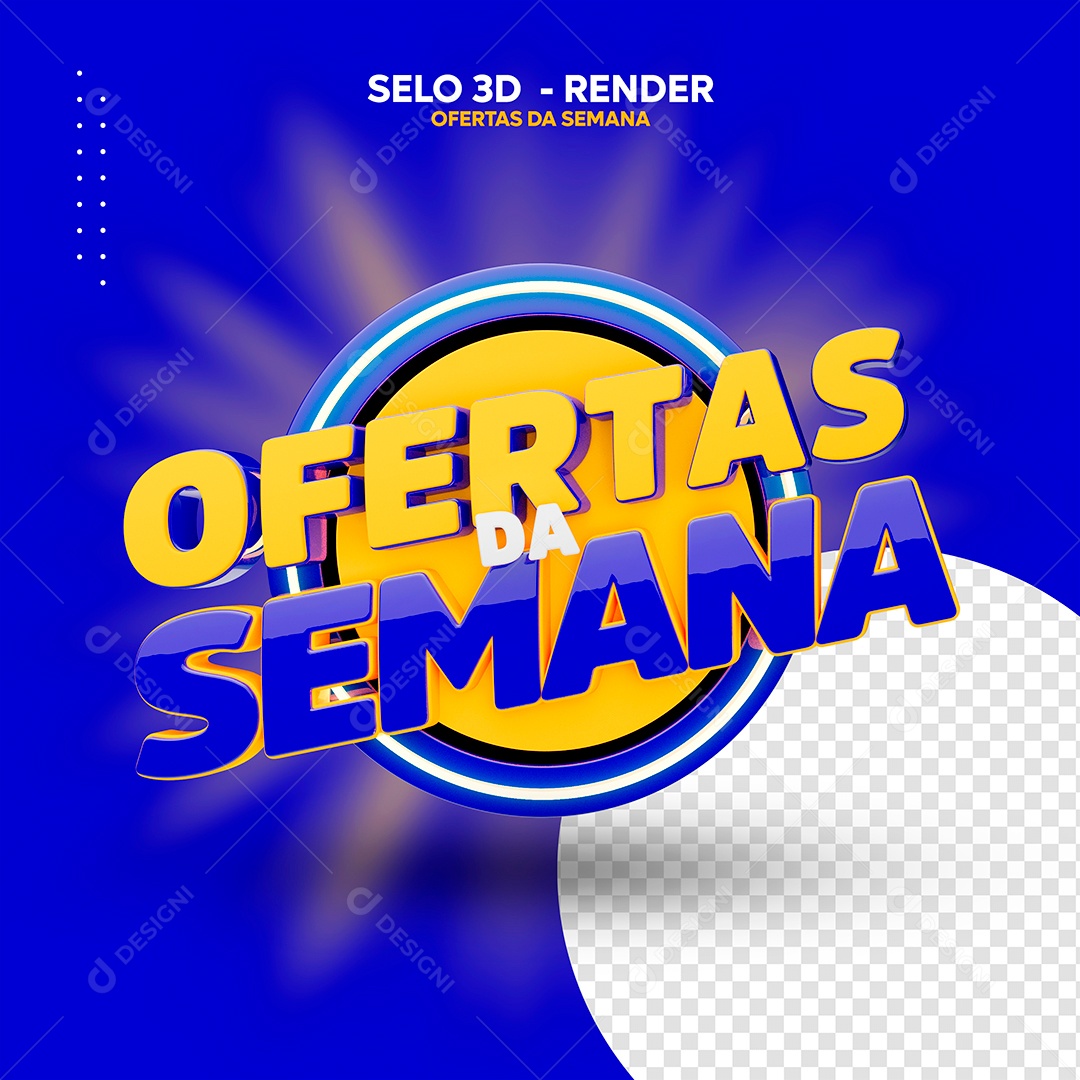 Selo 3D Ofertas Da Semana Dourado Azul para Composição PSD