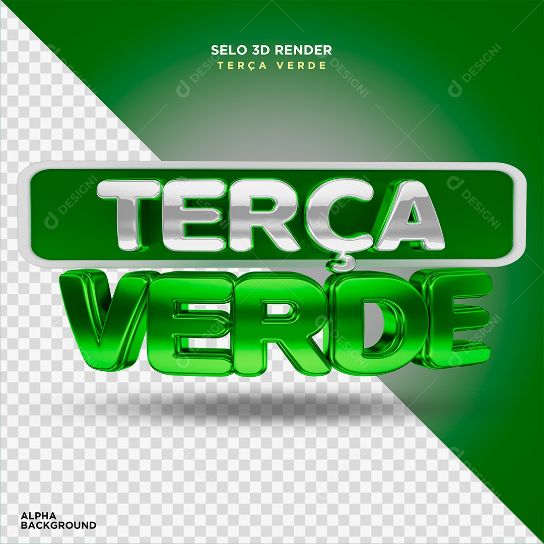 Terça Verde Selo 3D Branco Verde para Composição PSD