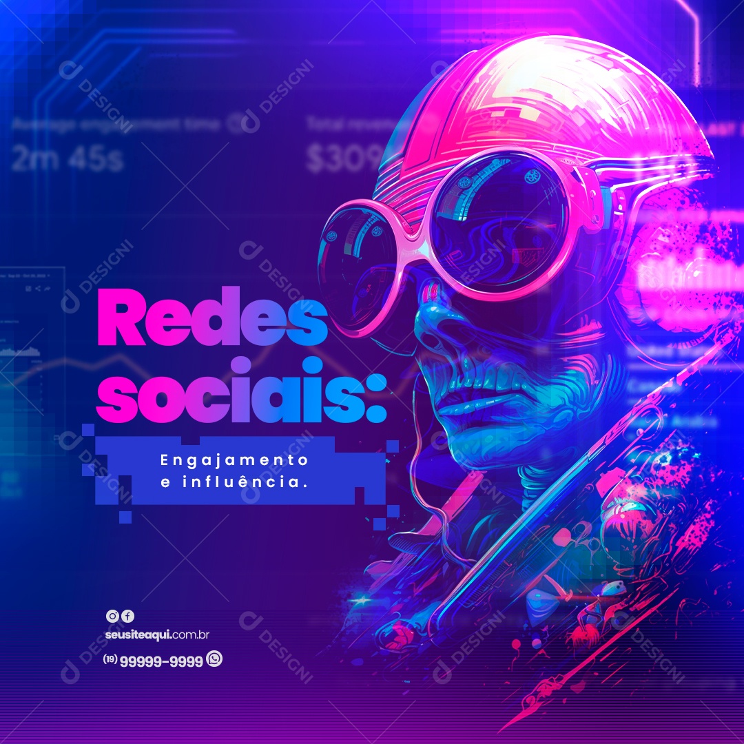 Marketing Digital Redes Sociais Engajamento e Influência Social Media PSD Editável