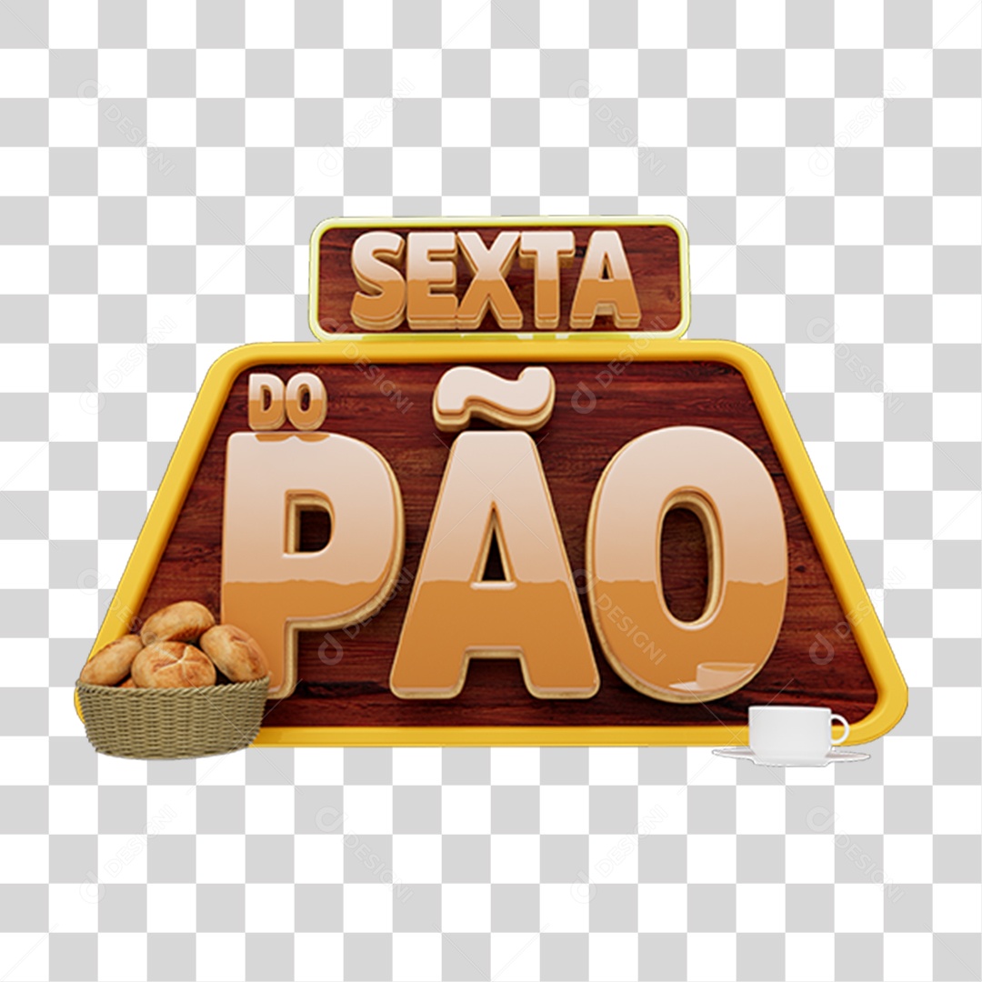 Selo 3D Sexta do Pão para Composição PNG Transparente