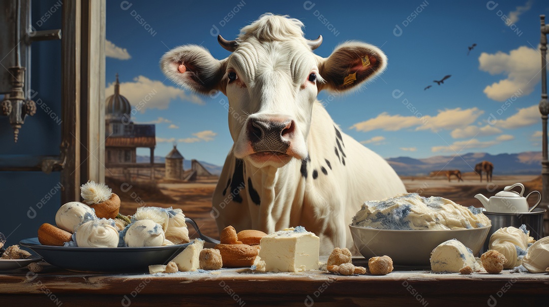 Retrato realista de bovino sobre fundo isolado.