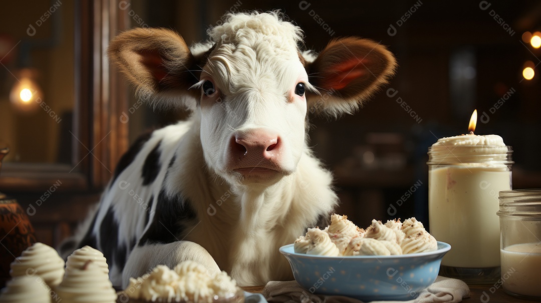 Retrato realista de bovino sobre fundo isolado.