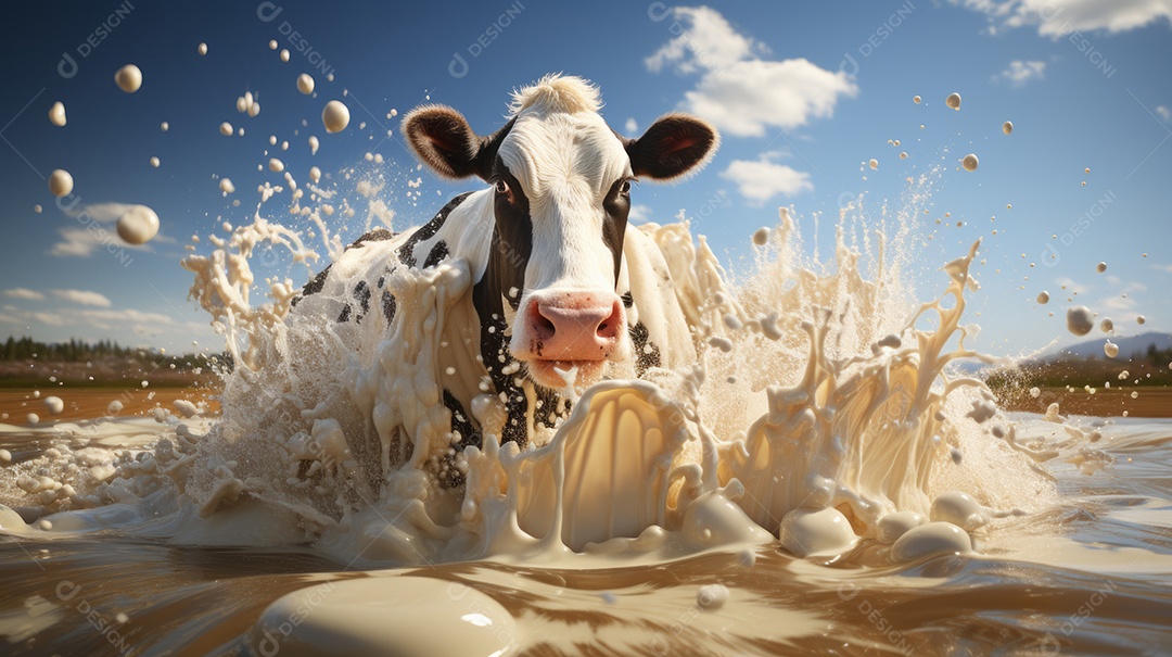 Retrato realista de bovino sobre pasto em uma fazenda.