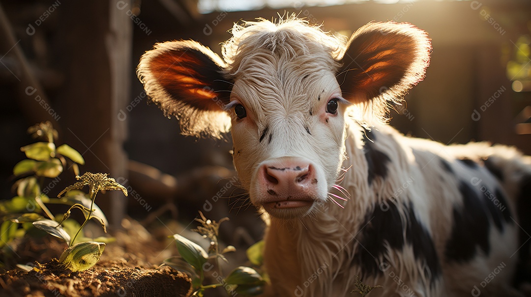Retrato realista de bovino sobre pasto em uma fazenda.