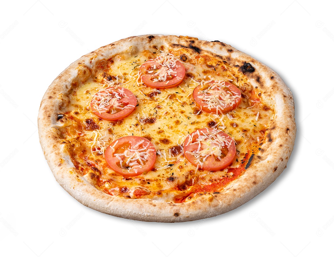 Pizza estilo napolitano isolada sobre fundo branco.