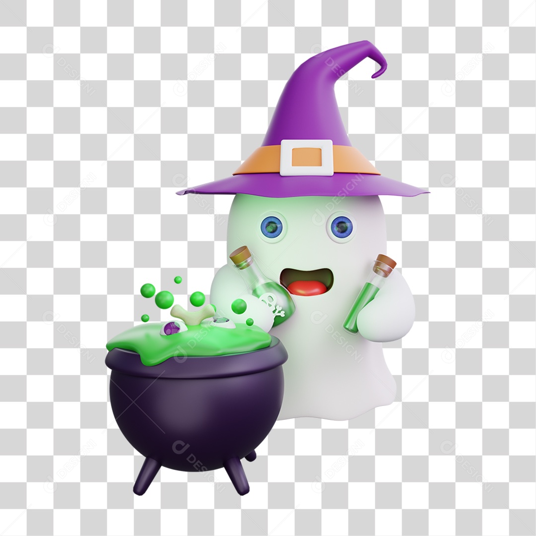 Elemento 3D Fantasma Dia das Bruxas PNG Transparente