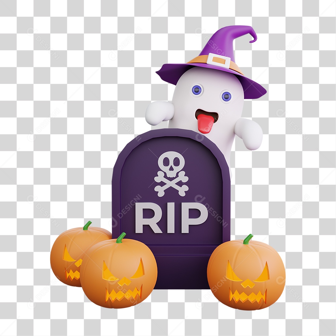 Elemento 3D Fantasma Dia das Bruxas PNG Transparente