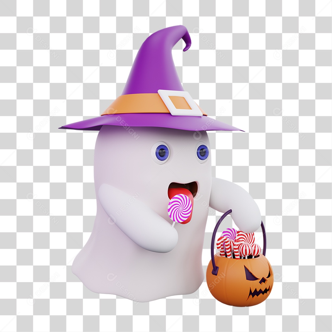 Elemento 3D Fantasma Dia das Bruxas PNG Transparente