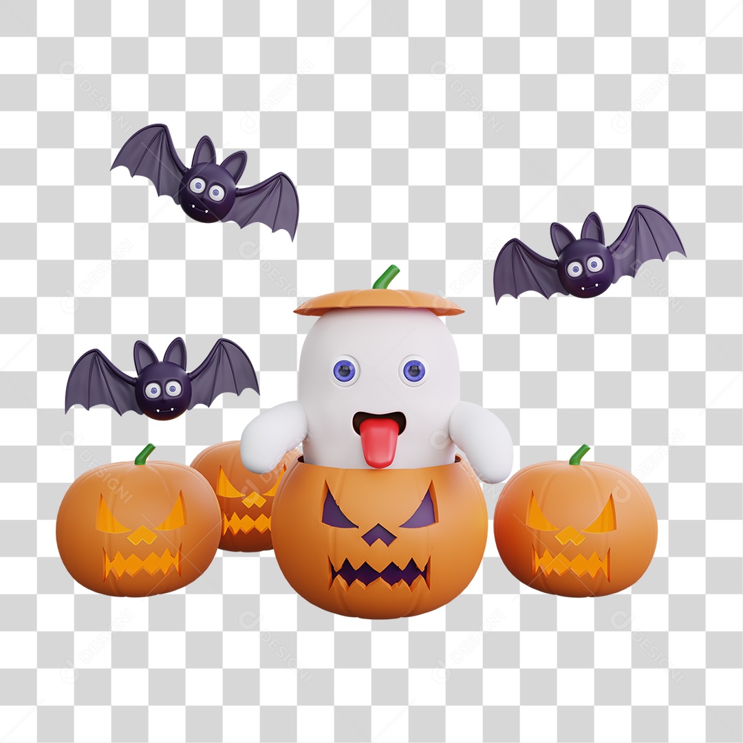 Elemento 3D Fantasma Dia das Bruxas PNG Transparente