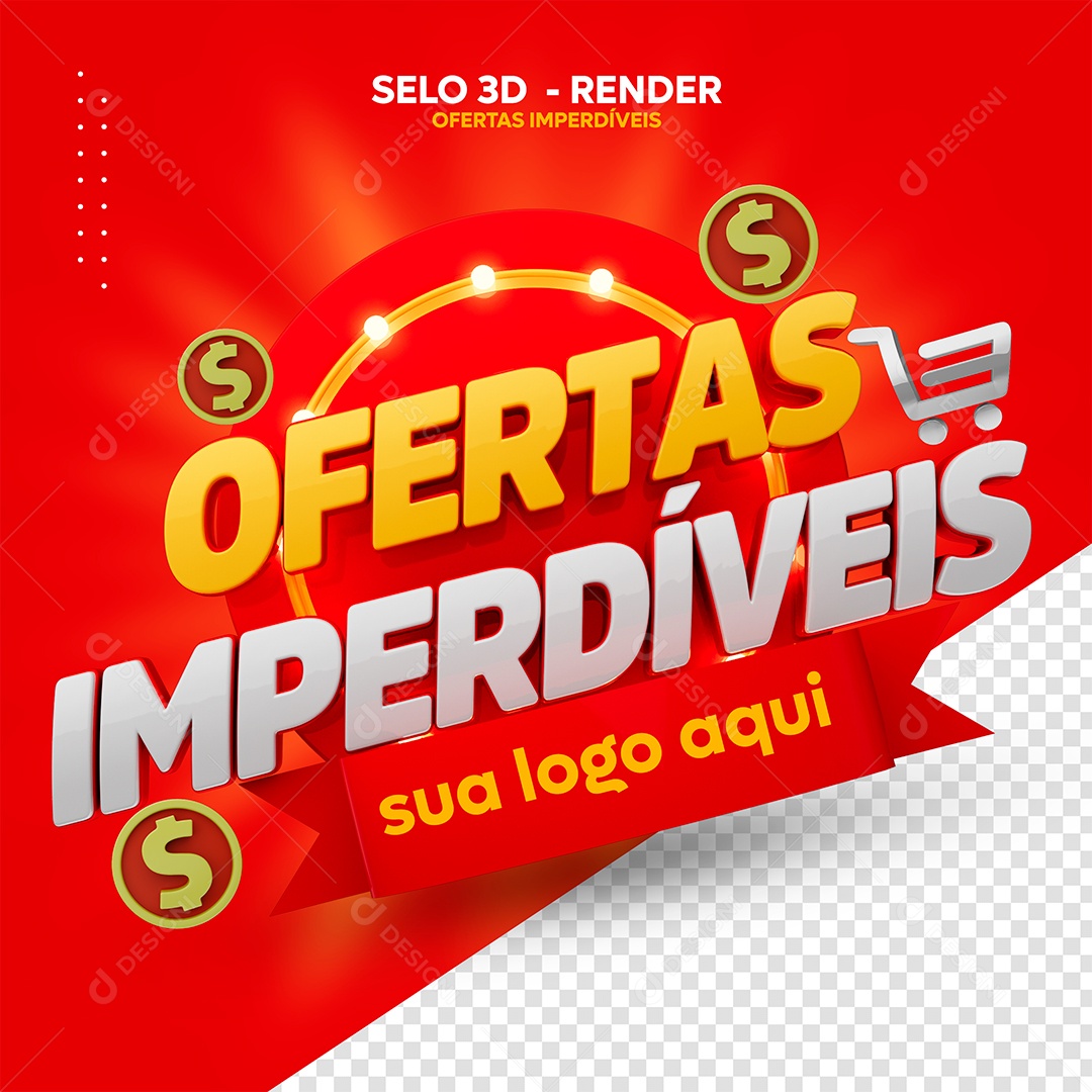 Ofertas Imperdíveis Selo 3D Dourado Branco para Composição PSD