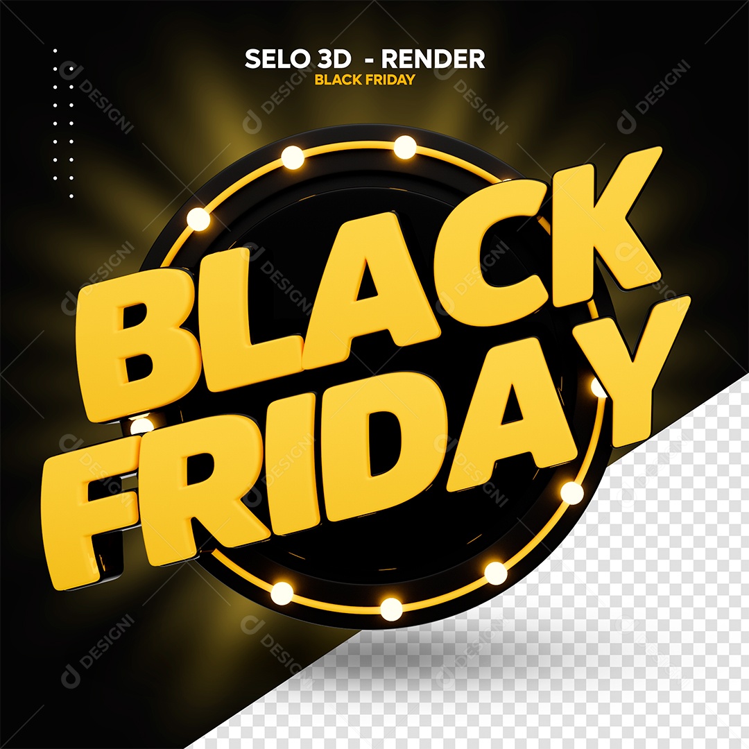 Black Friday Selo 3D Dourado Preto para Composição PSD