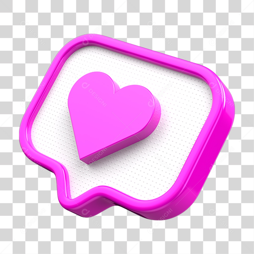 Selo 3D Caixa de Texto com Coração Rosa Outubro Rosa PNG Transparente