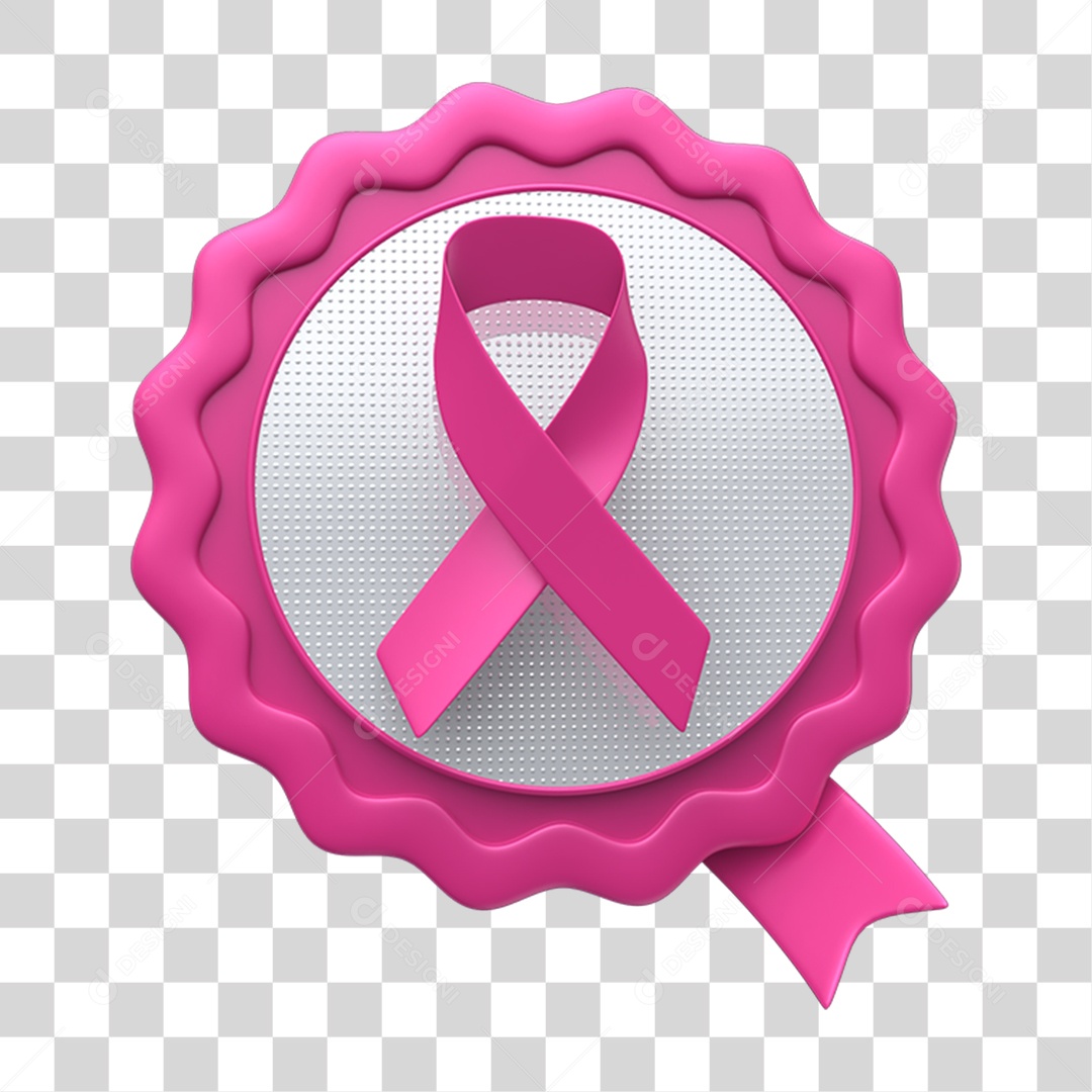 Selo 3D Caixa de Texto com Fita Rosa Outubro Rosa PNG Transparente