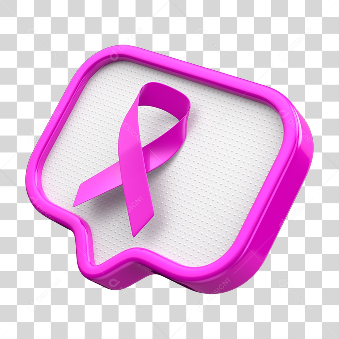 Selo 3D Caixa de Texto com Fita Rosa Outubro Rosa PNG Transparente