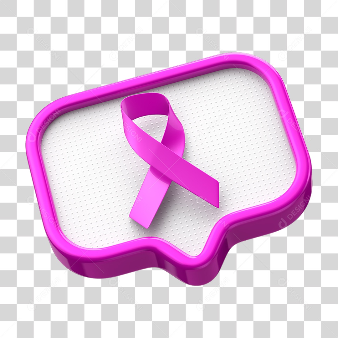 Selo 3D Caixa de Texto com Fita Rosa Outubro Rosa PNG Transparente