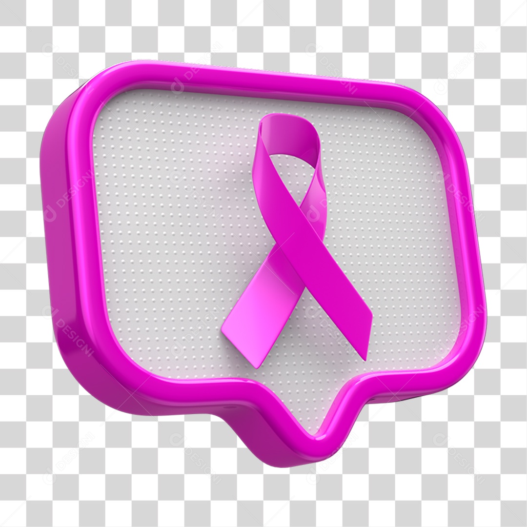 Selo 3D Caixa de Texto com Fita Rosa Outubro Rosa PNG Transparente