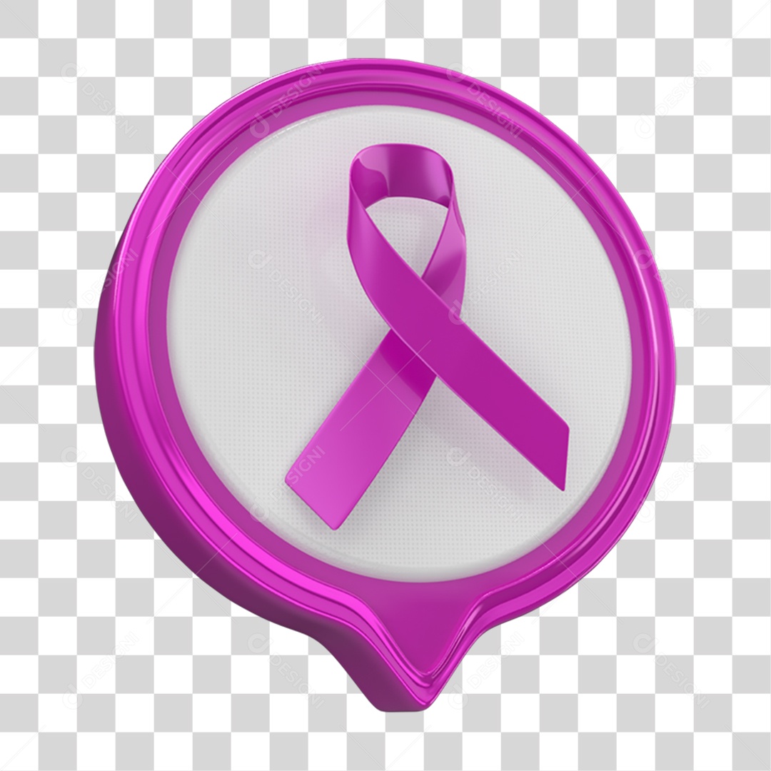 Selo 3D Caixa de Texto com Fita Rosa Outubro Rosa PNG Transparente