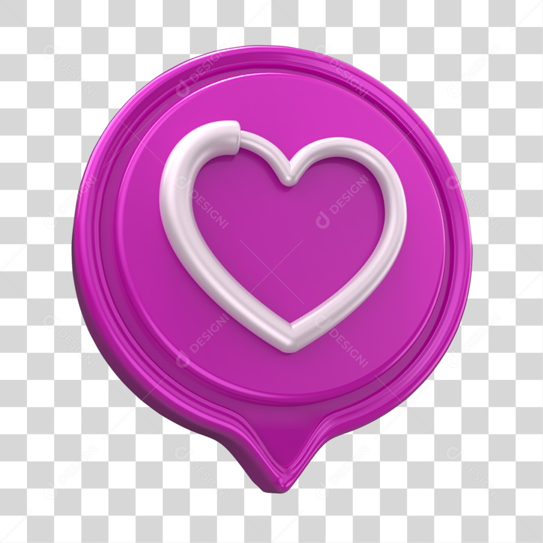 Selo 3D Caixa de Texto com Coração Rosa Outubro Rosa PNG Transparente