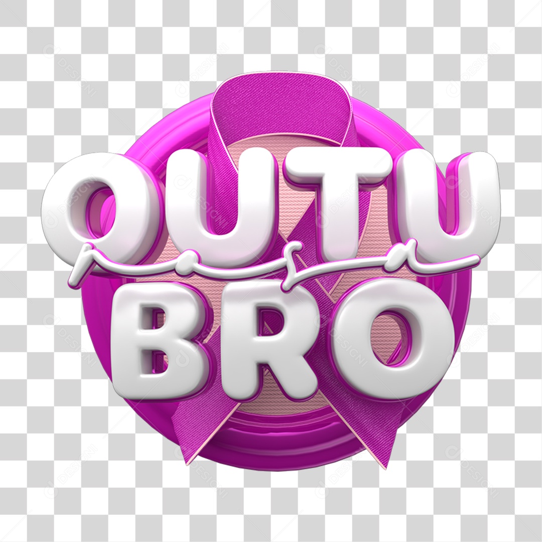 Selo 3D Rosa Outubro Rosa PNG Transparente