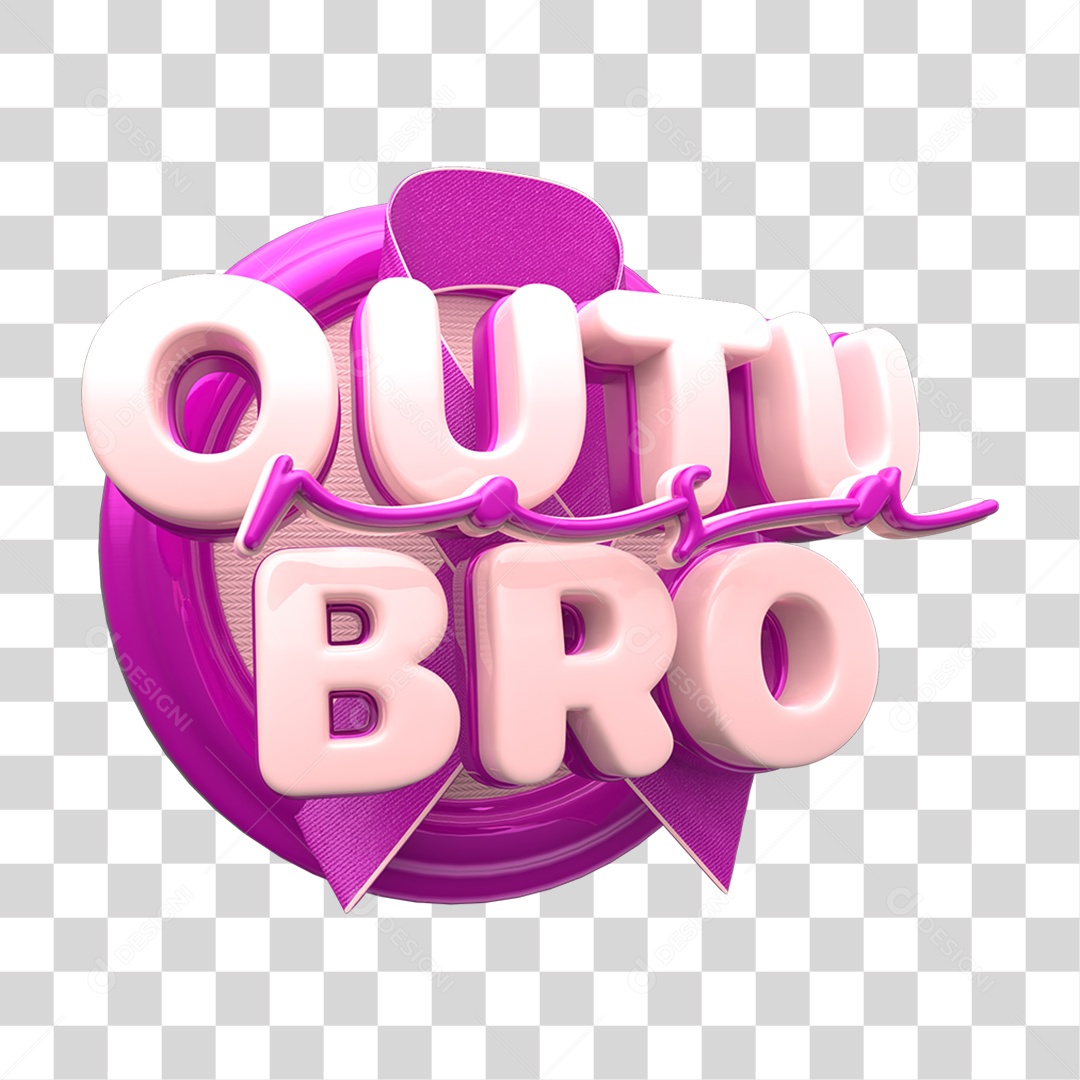 Selo 3D Rosa Outubro Rosa PNG Transparente