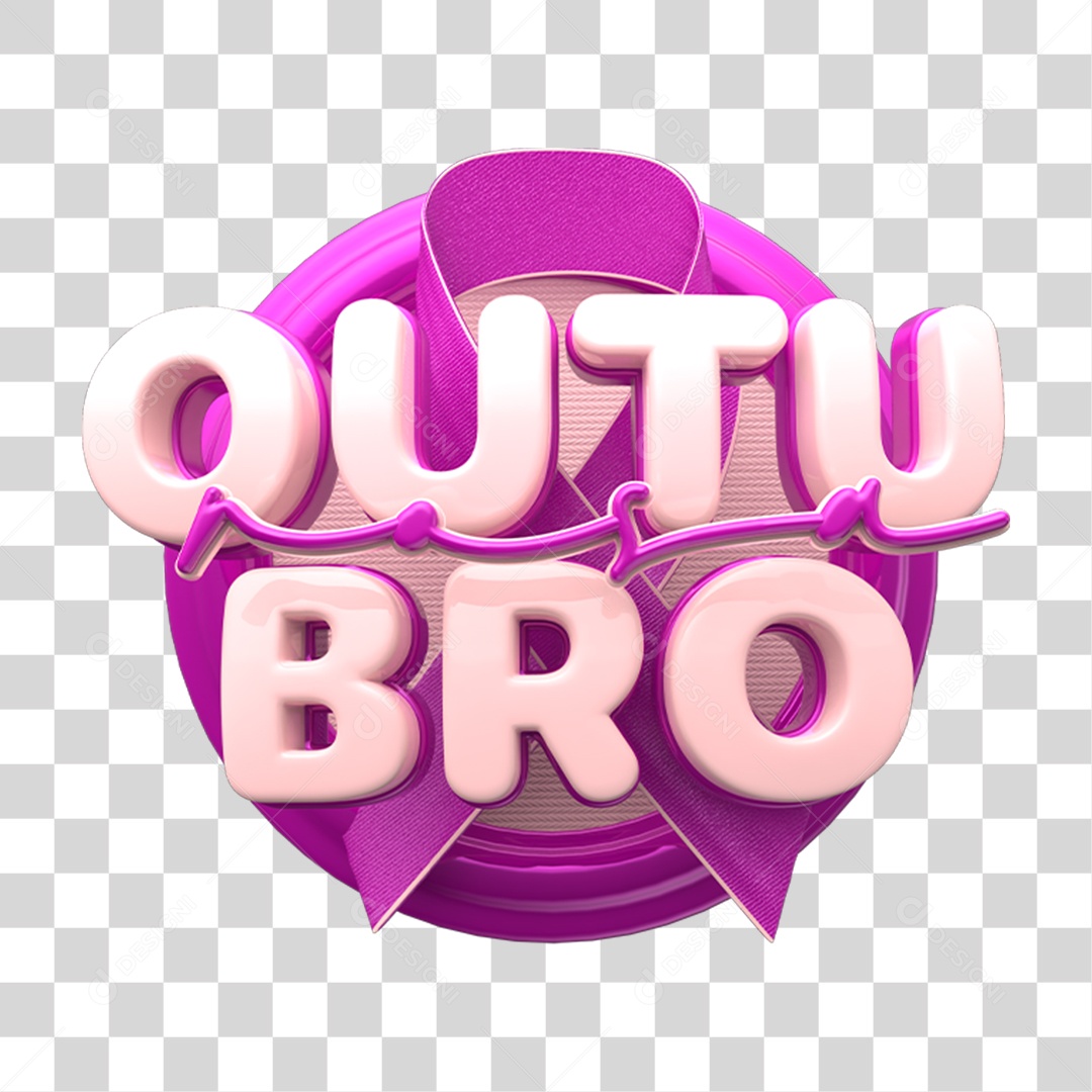 Selo 3D Rosa Outubro Rosa PNG Transparente