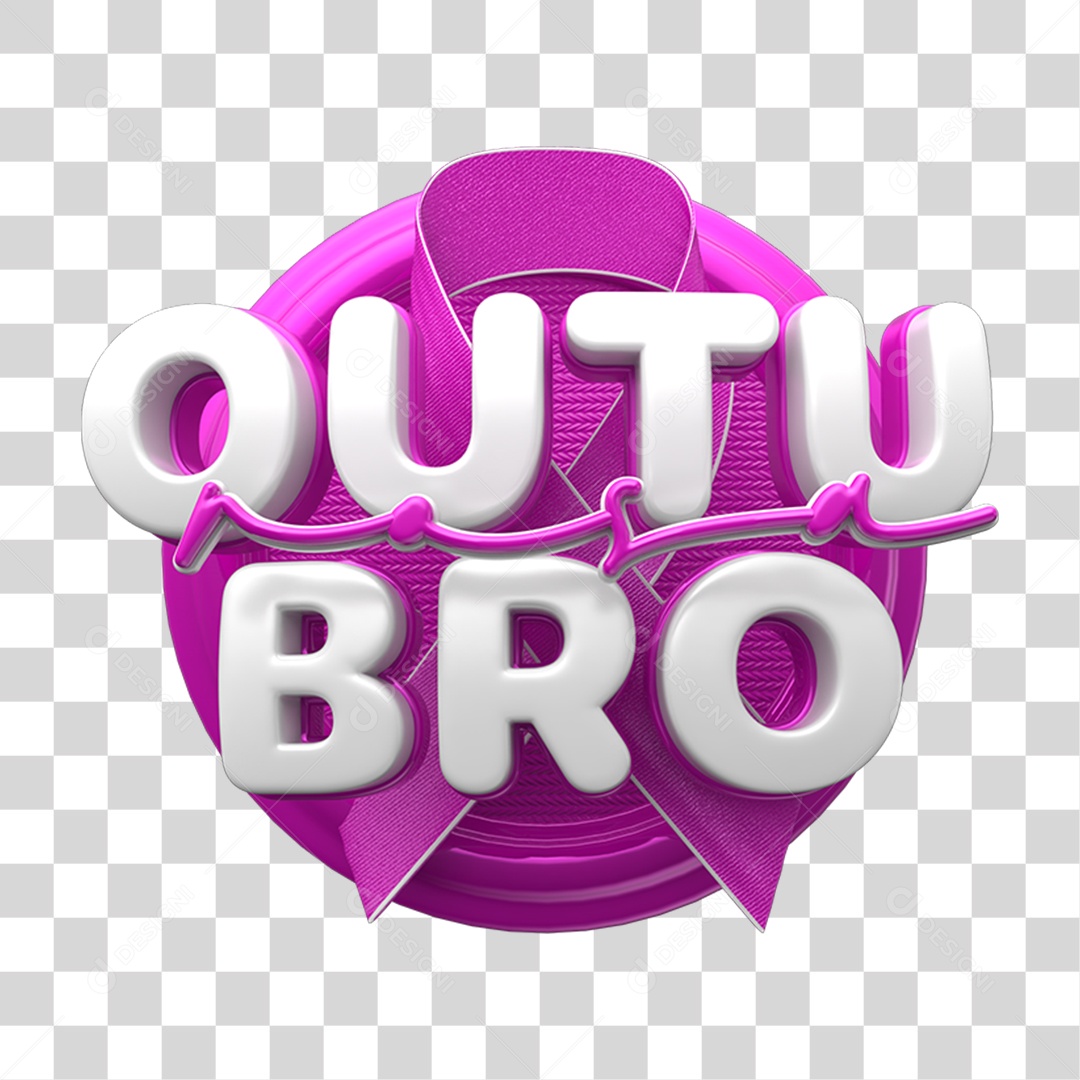 Selo 3D Rosa Outubro Rosa PNG Transparente