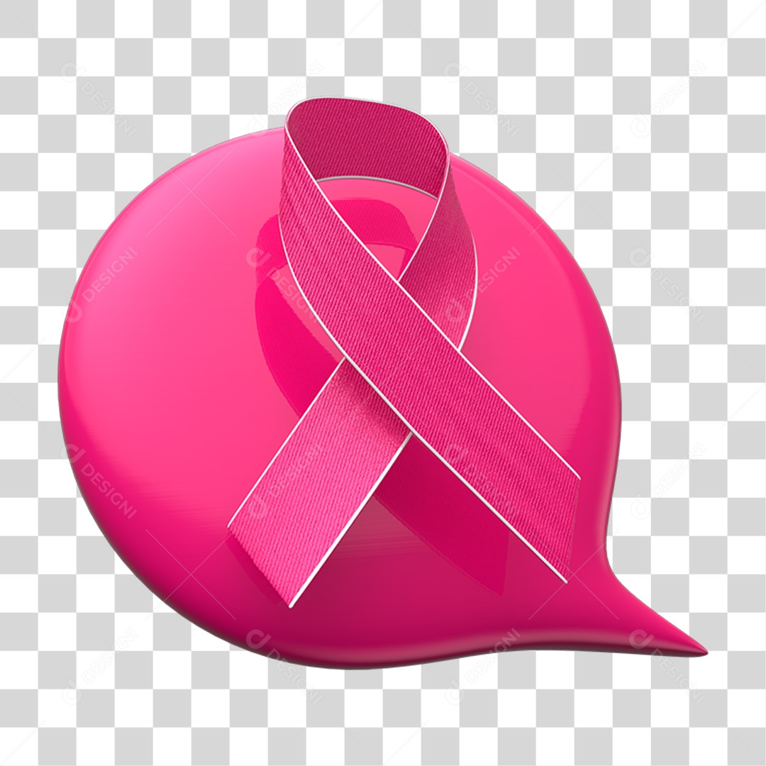 Selo 3D Caixa de Texto com Laço Rosa Outubro Rosa PNG Transparente
