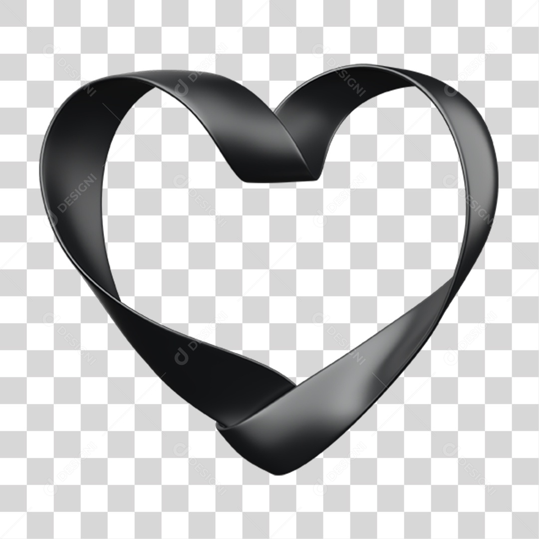 Coração de Fita Preta Outubro Rosa PNG Transparente