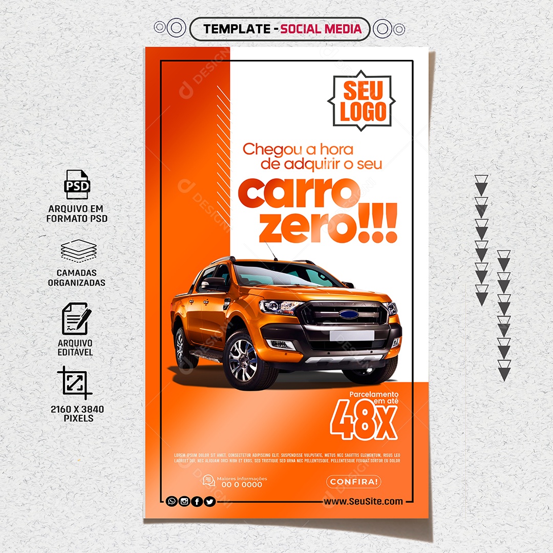 Story Chegou a Hora De Adquirir o Carro Zero Social Media PSD Editável