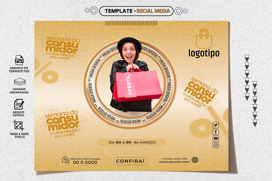 Social Media Semana Do Consumidor Muitas Ofertas PSD Editável