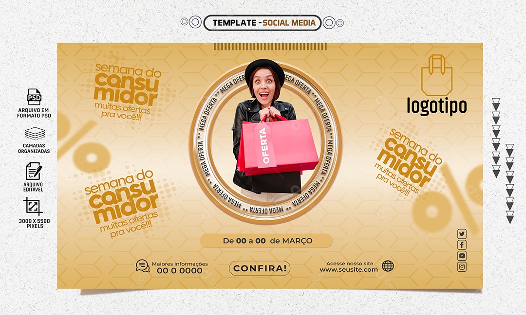 Banner Semana Do Consumidor Muitas Ofertas Social Media PSD Editável