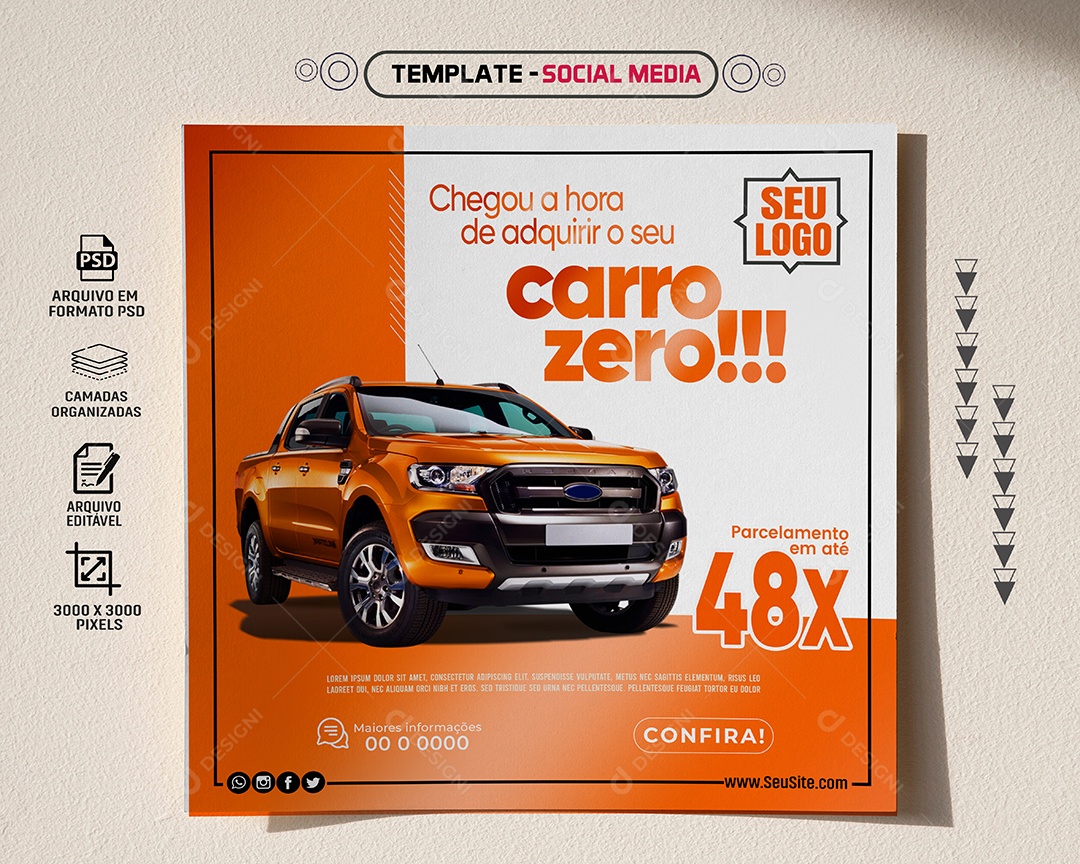 Social Media Feed Adquirir O Seu Carro Zero Concessionária PSD Editável
