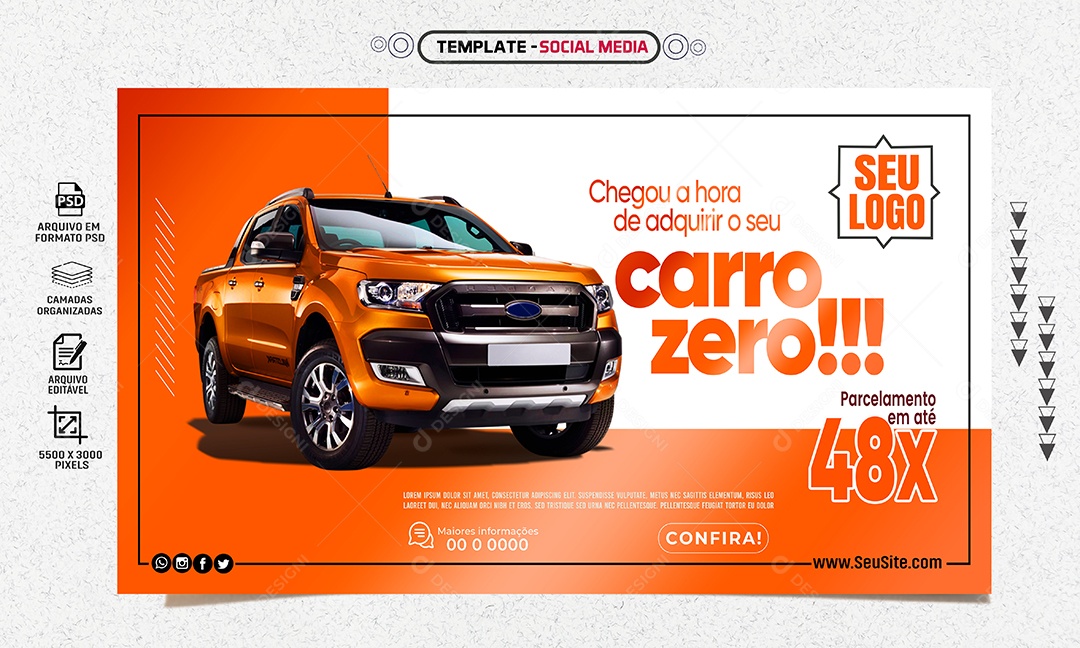 Banner Adquirir Seu Carro Zero Concessionária Social Media PSD Editável