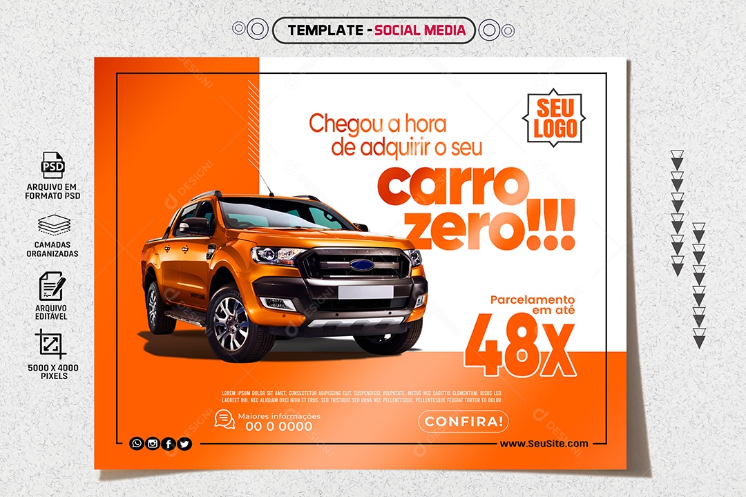 Social Media Adquiri Seu Carro Zero Concessionária PSD Editável