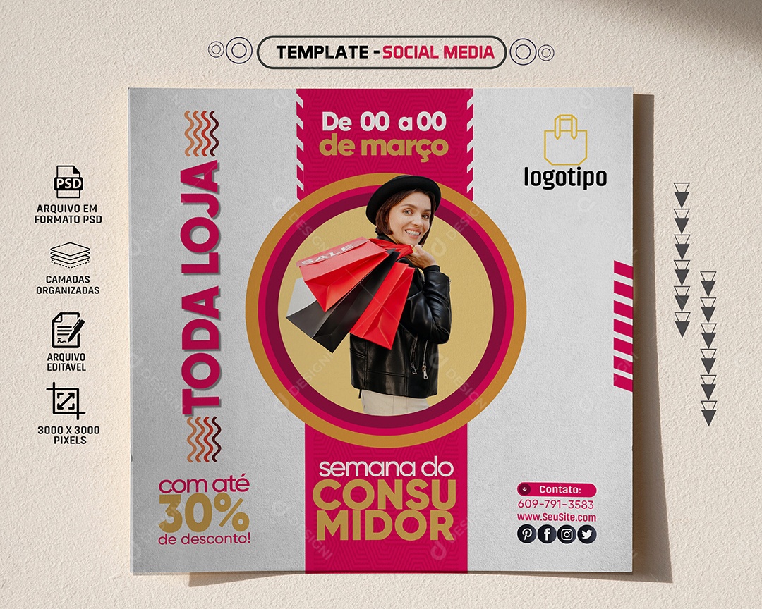 Feed Semana Do Consumidor Até 30% De Desconto Social Media PSD Editável