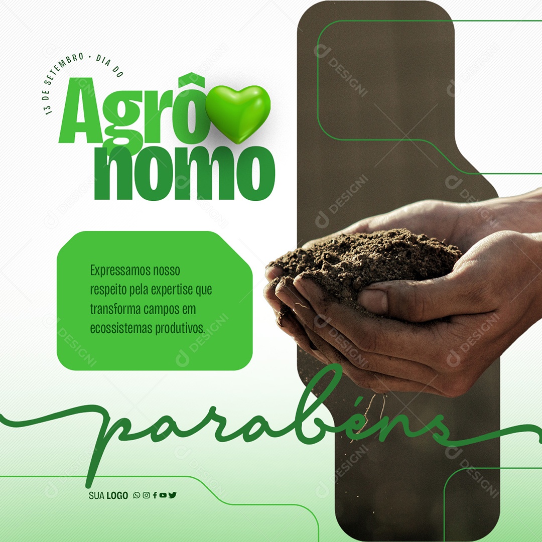 Social Mídia Dia do Agrõnomo 13 de Setembro Parabéns PSD Editável