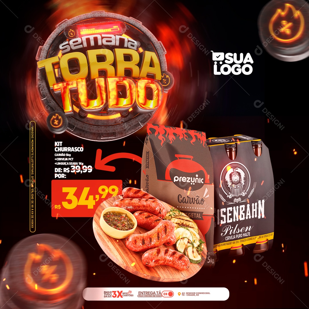 Social Media Feed Semana Torra Tudo Kit Churrasco PSD Editável